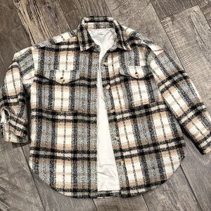 Good American Women's Plaid Shacket Jacket - Black, Gray, Tan